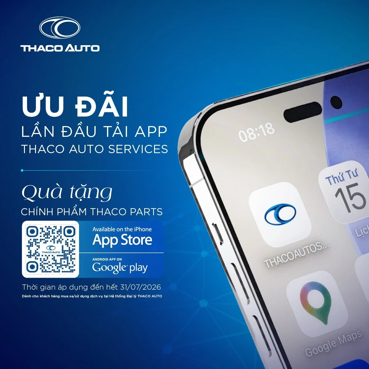 ƯU ĐÃI CHO KHÁCH HÀNG LẦN ĐẦU TẢI APP THACO AUTO SERVICES