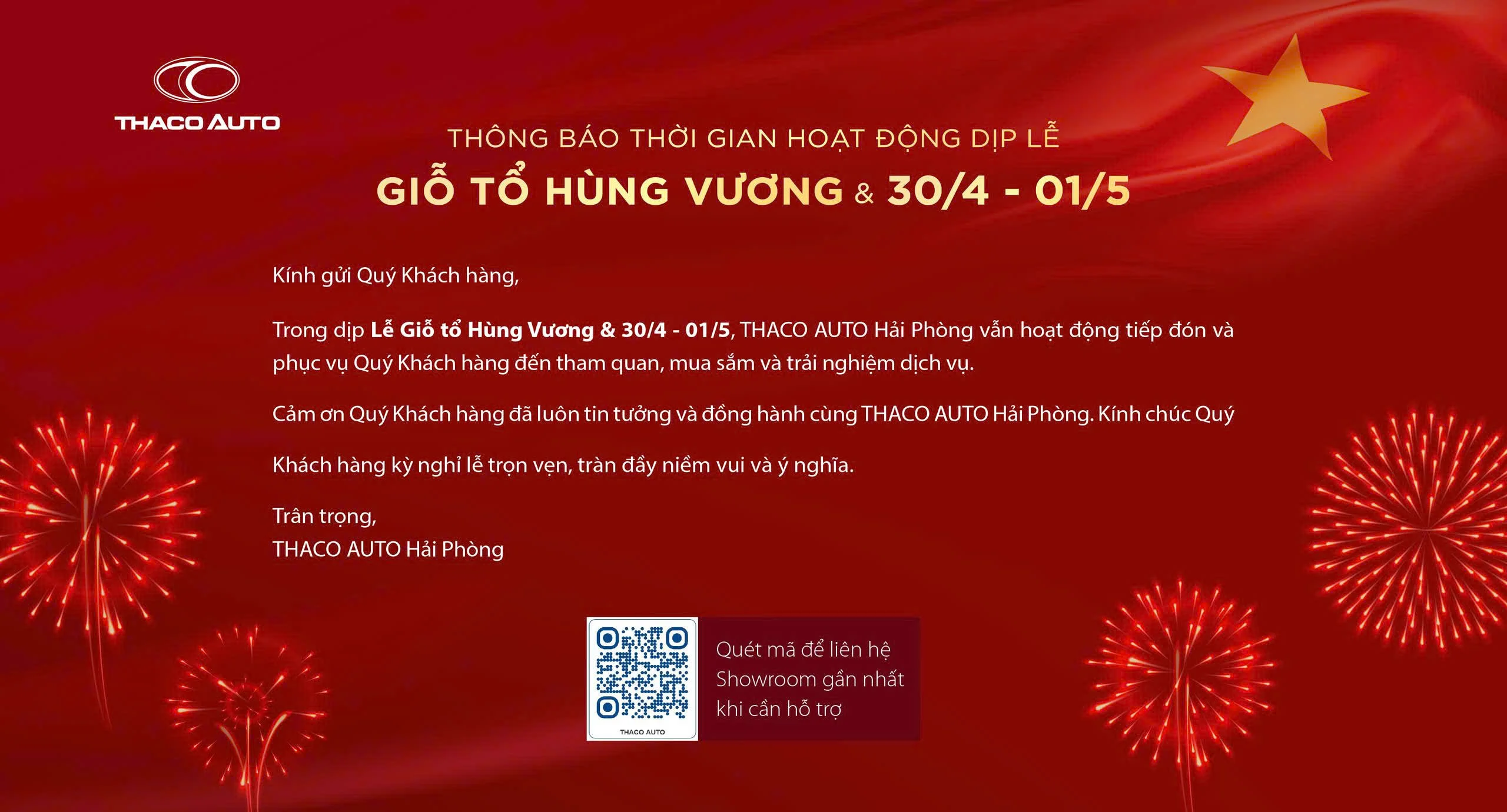 THÔNG BÁO HOẠT ĐỘNG DỊP LỄ   GIỖ TỔ HÙNG VƯƠNG & 30/4 – 01/5